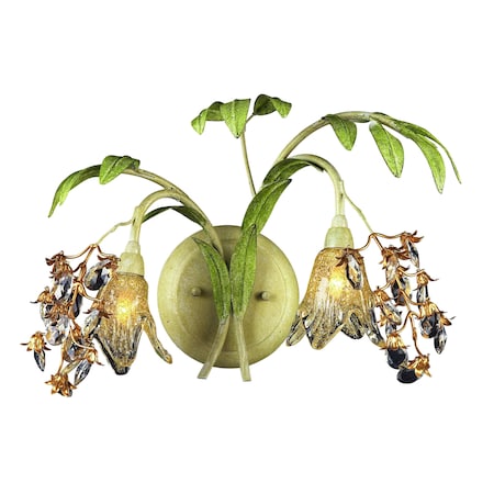 Huarco 2-Lght Wall Lamp In Seashell & Sage Green W/Floral-shaped Glass